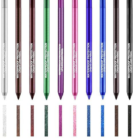 Lot de 10 crayons eyeliner liquides, fard à paupières liquide imperméable et scintillant, fard à paupières à paillettes, formule gel colorée, outil