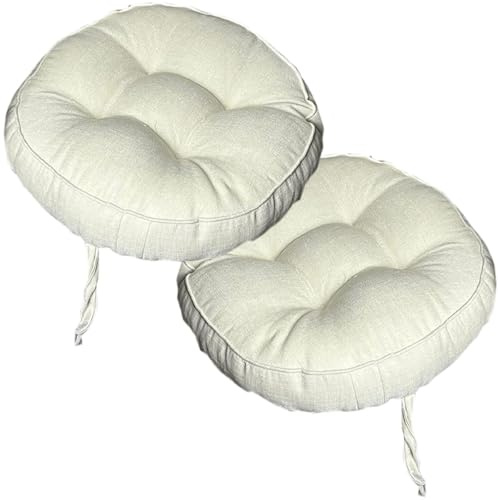 uyeoco Set di 4/2/1 Cuscini Rotondi per Sedie Cucina con Lacci, 40x40cm per Sedie da Pranzo,Esterno, Giardino, Cucina, Ufficio, Soggiorno(Beige,2PCS_40X40X8CM)