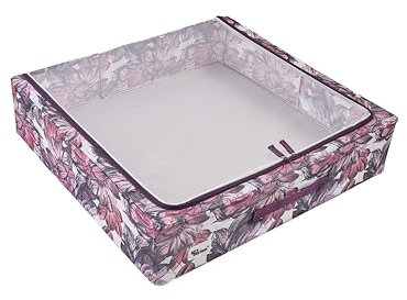 Periea 'Casey' Underbed Storage Boxes with Lids - Foldable, Stackable, and Space-Saving Organiser to Keep Your Space Tidy and Clutter-Free - Pink Floral - Large