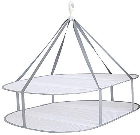 Collenatsy Faltbarer Pullover-Trockner Grau – Wäscheständer mit 2 Ebenen mit Haken, 77x61cm Flachlegefläche für Wollpullover & Badeanzüge, Netzgewebe-Trockengestell