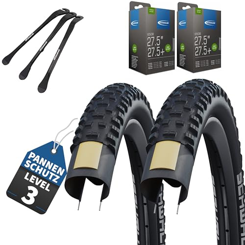 2er Set Schwalbe Fahrradreifen Tough Tom MTB 27.5x2.60 Zoll (65-584) Stollenprofil - Auswählbar mit Schläuchen + 3 MSZweirad Reifenheber aus Metall