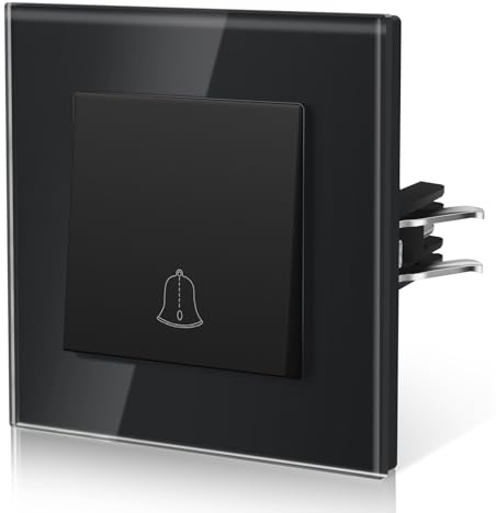 BSEED Bouton Poussoir Sonnette, Bouton Encastré, Symbole De Cloche, Interrupteur avec Griffes, NOUVEAU Série E, 86mm Noir