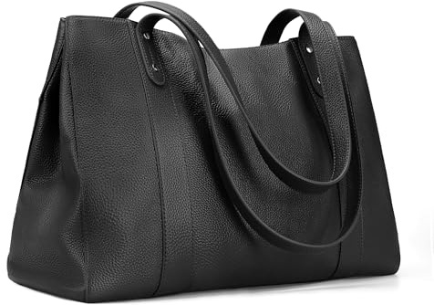 befen Genuine Leather Laptop Tote Bag for Women, Womens 15.6 Inch Computer Bags Work Totes Purse Shoulder Purses Handbags, Black, M