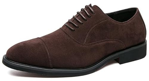 Mens Suede Leather Cap Toe Low Top Business Oxfords Modern Pointed Toe Lace-Up Low Chunky Heel Comfy Slip-On Derby Shoes for Business Formal Party Wedding (Brown,12)