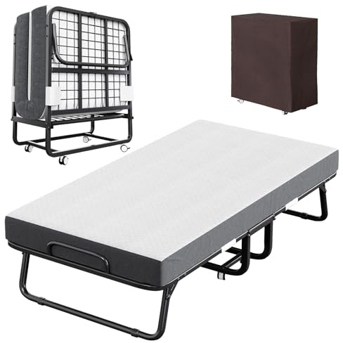 CAIYUN Cama de invitados plegable con colchón (100 x 190 cm), colchón de 13 cm de grosor, cama plegable de hasta 200 kg, cama plegable estable sobre ruedas con funda protectora para adultos y oficina