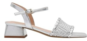 Azarey SANDALIAS PLATEADAS DE TACÓN MEDIO CON PALA TRENZADA - (Talla 41)