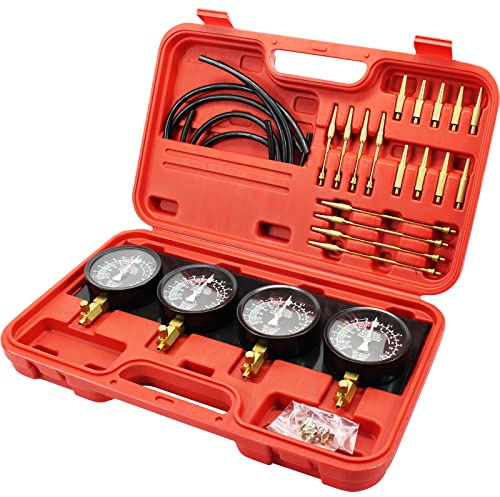 VEVOR Kit de Jauges à Vide de Synchronisation 4 Pièces, Dépressiomètre avec Adaptateurs Courts et Longs, Synchronisateur de Carburateur, Moto Voiture