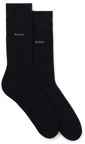 BOSS HUGO Men's 2-Pack solid mercerized cotton dress sock Sockshosiery, black, 7-13