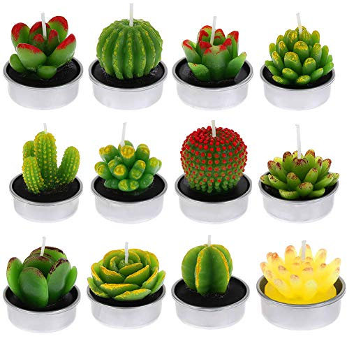 FANTESI 12 Pcs Cactus Candles, Handmade Cactus Succulent Cactus Tealight for Spa Home Party Wedding Decoration Gifts(Style 1)