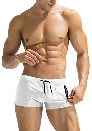 COOFANDY Mens Quick Dry Lightweight Square Leg Cut Trunks Swimwear, Large, 1 - White