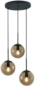 LED-glasskärm av hög kvalitet med tre rökglasskulor och metall i antracit för inomhusbruk
