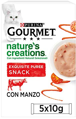 Purina Gourmet Nature's Creations Exquisite Puree Snack Gatti con Manzo e Pomodoro, 55 Bustine da 10g