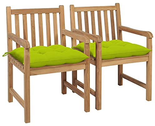 vidaXL Trädgårdsstolar 2 st med ljusgröna dynor massiv teak