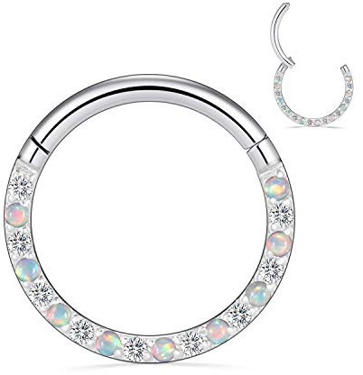 hengkaixuan CZ opal septum smycken daith ring snäcka ring sömlös klickerring kirurgiskt stål råck tragus snäcka piercing smycken liten ring örhänge näsa ring ring, Rostfritt stål, Ingen ädelsten