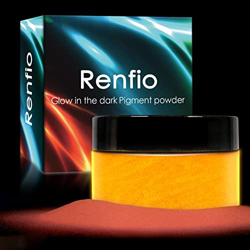 Renfio Leuchtpulver,100g im Dunkeln leuchtendes Gesichtsfarben Glimmerpulver,fluoreszierender leuchtender Harzpigmentfarbstoff für Harzbedarf,Gel Nagellack,Schleim,Kunstmalerei–Schockierendes Orange