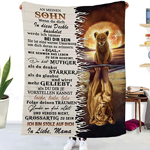 Tospass Kuscheldecke Personalisierte Decke An Meine Sohn Decke Von Mama Flanell Briefdecke Positiv Ermutigen Nachricht Brief Decke Tv-Decken Weiche Fleecedecke für Sofa Reisen 150x200 cm