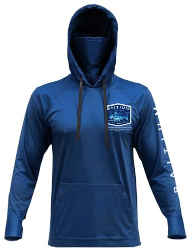 Fishing Shirts for Men,UPF50 Hooded Long Sleeve with Gaiter, Sun Protection Dry Fit Apparel, Cooling Moisture Wicking with Face Mask, Fishing Clothes for Men - Bluefin (3X-Large, Blue)