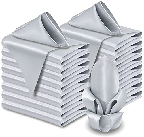 Aormenzy 60 Pack Silver Satin Napkins, 17 x 17 Inch Square Cloth Napkins for Wedding, Banquet, Party Decoration