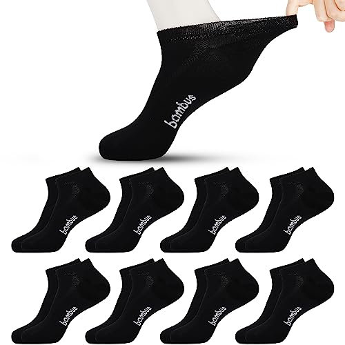 Jeasona 8 Paare Bambus Socken Herren 43-46 Kurz Sneaker Schwarz Bambussocken Herren 43-46 Ohne Gummi Herrensocken Ohne Gummibund Kurz für Diabetiker Diabetikersocken Kurz