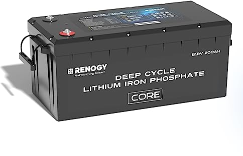 Renogy 12V 200Ah LiFePo4 Core Series Lithium Iron Phosphate Battery Over 5000 Deep Cycles, Leisure Battery with IP65, Smart Battery Series Ideal Backup Power for Trolling Motor, Marine