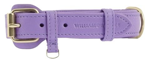 Leder Hundehalsband für kleine Hunde, William Walker, handgefertigt, verstellbar, weich gepolstert, robust, pflegeleicht, Lavender (Lila), Größe XXS
