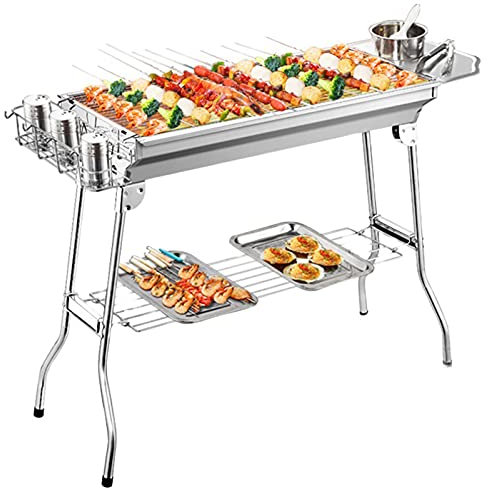 MYVVKIA Parrilla para Barbacoa Parrilla para Barbacoa de Acero Inoxidable con Cepillo de Limpieza para Parrilla Barbacoa de carbón Barbacoa portátil Plegable para Exteriores Bar