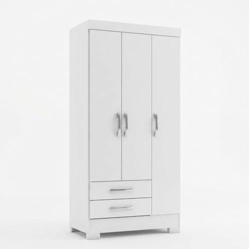 Befara Armario Juvenil con CAJONES MANAOS, Blanco, 82,5 x 46,5 x 185 cm, Armario ropero pequeño de 80 cm con cajones y estantes, armarios pequeños, armarios percheros, armarios Juveniles