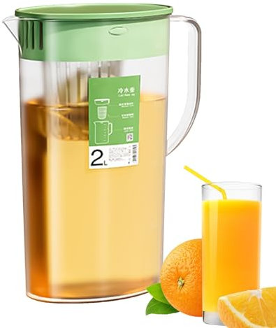 Large Water Pitcher with Lid, 2L Fruit Infuser Pitcher with Handle, Hot and Cold Water Jugs with Fruit Infuser, Leakproof Fridge Door Water Jugs, Water Infuser Pitcher for Iced Tea, Lemonade, Juice
