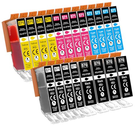 Jhaan Druckerpatronen Kompatibel für Canon PGI-570 CLI-571 für Canon Pixma TS5050 TS5000 TS5051 TS5053 TS5055 TS6050 TS6051 TS6052 MG5750 MG5751 MG5752 MG5753 MG6800 MG6850 MG6851 MG6852 (20er-Pack)