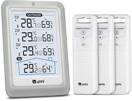 Stations Météo Sans Fil Avec Écran Couleur, Moniteur Intérieur Extérieur De Portée De 100 Mètres, Baromètre, 3 Rétroéclairage Réglable Avec 3 Capteurs Blanc+gris