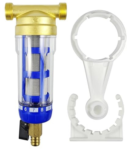 Filtre a Eau de Lavage à Contre-Courant, Acier Inoxydable Filtre Eau Réutilisable, Filtre à Eau du Robinet pour Tuyau D'eau de Puits, Filtre à Sédiments (Filetage MâLe 3/4) (Bleu)