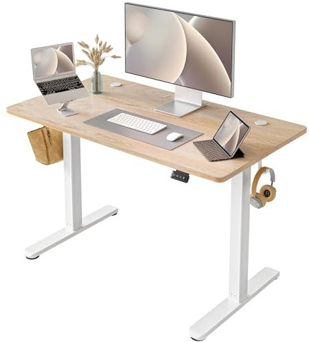 FEZIBO Höhenverstellbarer Schreibtisch mit USB-A und USB-C-Ladeanschlüssen, 100 x 60 cm Steh-Sitz Tisch, Schreibtisch Höhenverstellbar Elektrisch, Ergonomischer Computertisch Homeoffice, Eiche