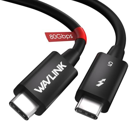 WAVLINK Thunderbolt 5 cables, transmisión de datos rápida de 120 Gbps, fuente de alimentación de 240 W, cable USB-C, soporte de pantalla 8K/16K, compatible con TB4/3/USB4/3