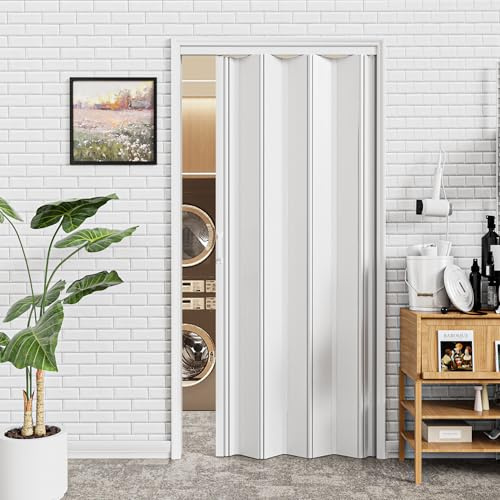 CRUTOP 36x80 White Accordion Door Interior, Premium PVC with Door Handles