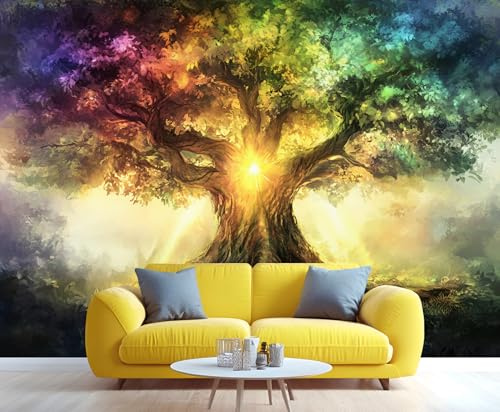 YXQAIED Wallpaper - Tree of Life Home Decor & Mural, Neon Trees Bedroom Wallpaper, Abstract Colorful Wallpapers for Living Room, Not Self-Adhesive Large Wall Murals