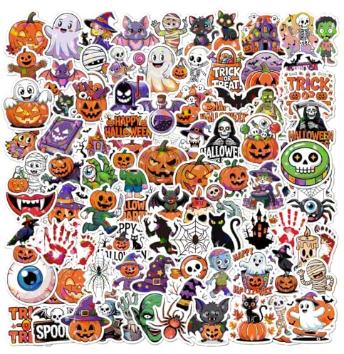 Autocollants pour Halloween, 100 pièces, fête thème d'horreur, ensemble de décorations d'autocollants, autocollants imperméables, pour ordinateur portable, skateboard, scrapbook, gourde, anniversaire