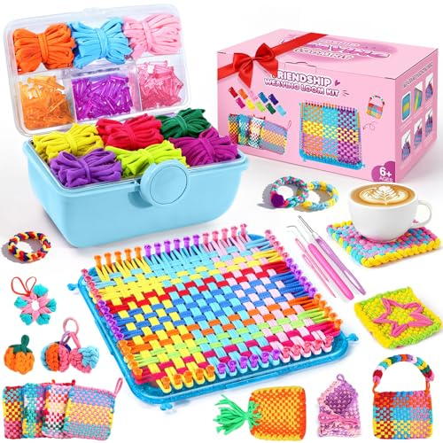 Spardar 450+PCS Weaving Loom, Arts and Crafts with Portable Storage Box, Christmas Birthday Gift, Pot Holder Loom Kit Includes 360 Craft Loops, Knitting Loom Kit for Making Handbag, Blue