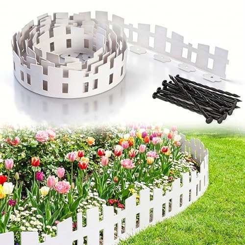 MSISILY 40FT Landscape Edging Borders with 75 Spikes - 4.6in Tall Flexible Garden Border Edging, Mini Fence for Lawn Edging and Flower Beds. (4.6inch*40FT)