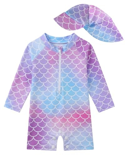 JiAmy Maillot de bain pour tout-petits filles bébé UV vêtements protection pour enfants maillot de bain une pièce maillots de bain vêtements de bain vêtements de protection avec chapeau de soleil, 9