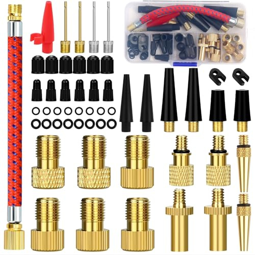Seconero 54Pcs Bike Pump Adaptor Set, Bike Valve Adapter DV/AV/SV Set