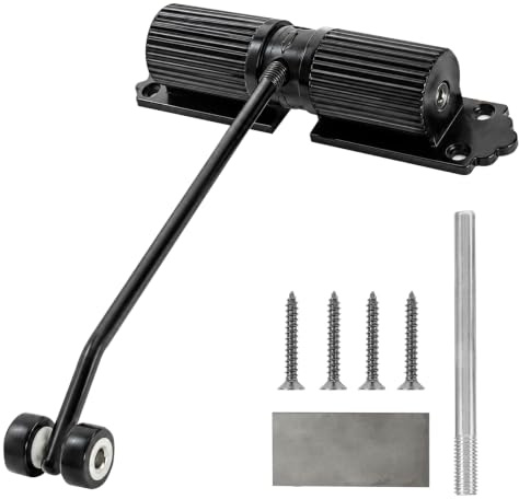 Cierrapuertas Automático Negro Interior Exterior, Hidráulico para Puertas de Jardín, Carga 60kg, Silencioso, Aleación Aluminio, para Puertas Casa & Oficina, Montaje en 15 Min