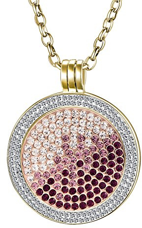 Morella Damen Halskette Gold 70 cm Edelstahl und Zirkonia Anhänger mit Coin Zirkoniasteine violett-rosa-Silber 33 mm im Schmuckbeutel