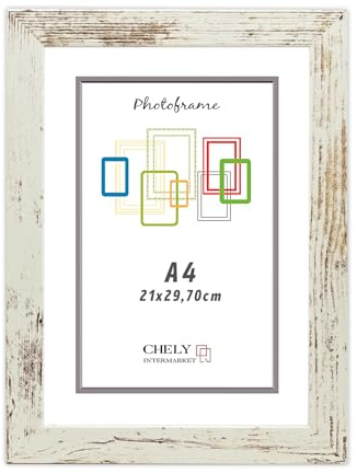 CHELY INTERMARKET MOD204 Marco Fotos Decorativo Estilo Clásico Vintage A4 Madera MDF con Cristal Real Diseño Montaje Vertical Horizontal Ideal Diplomas Certificados Fotografías