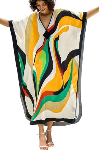 L-Peach Damkaftan av bomull, kaftan, lång klänning, maxi strandklänning, täcka bikini, en storlek