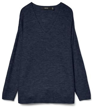 Vero Moda VMCREWLEFILE LS V-Neck Blouse Noos Camiseta sin Mangas, Detalles: Azul Marino Blazer, XS para Mujer