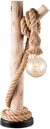 home sweet home collection Tischlampe Maritime Vintage Tauwerk, Lampe im Schiffstau & Holz Stil, DEKRA-zertifizierte LED Tischleuchte in rustikalem Industrial Design mit E27 Fassung, Energieklasse A+