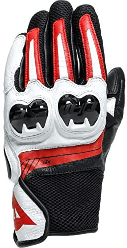 Dainese - Mig 3 Unisex Leather Gloves, Guanti Moto in Pelle per Uomo e Donna, Compatibilità Touchscreen, Palmo Rinforzato e Protezioni in TPU sulle Nocche, Traspiranti, Nero/Bianco/Rosso
