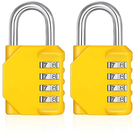 ZHEGE Combination Padlocks for Locker, Number Padlock (Yellow, 2 Pack) | 4 Digit Combination Locks, Gym Locker Padlocks, School Locks, Resettable Code Locks Outdoor for Backyard Gate, Shed, Fence