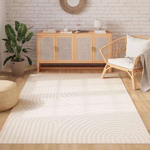 TAPISO Patio Teppich Creme Outdoor Indoor Modern Streifen Sisal Flachgewebe Wetterfest UV-Beständig Wohnzimmer Terrasse Balkon ÖKO-TEX 120 x 170 cm