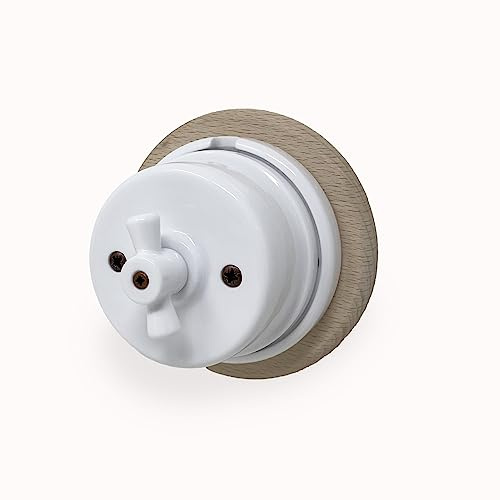 INTERRUTTORE/DEVIATORE IN PORCELLANA/CERAMICA COMANDO ASOLA, BASE IN LEGNO